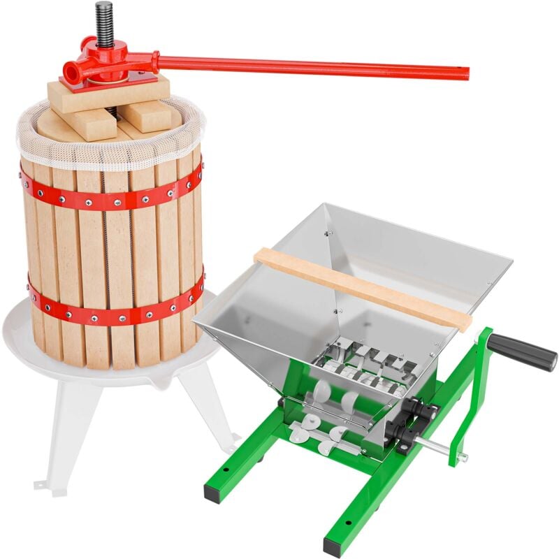 immagine 0 del prodotto set mulino macina frutta 7 l e torchio frutta 6 l con gabbia in legno e scacco di spremitura wiltec