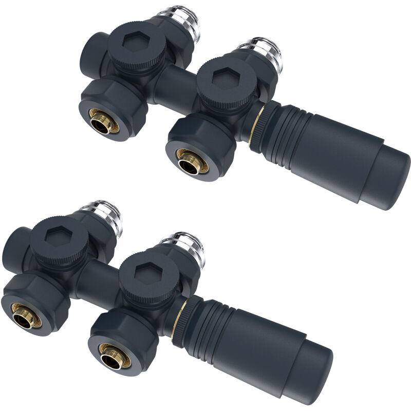 foto del prodotto set multiblock per collegamento al radiatore con termostato 50mm accessori per il riscaldamento antracite collegamento a parete 2 pezzi heilmetz
