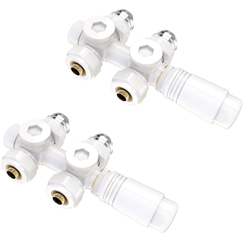 foto del prodotto set multiblock per raccordo radiatore con termostato 50mm accessori riscaldamento angolare e passante raccordo a parete bianco 2 pezzi heilmetz