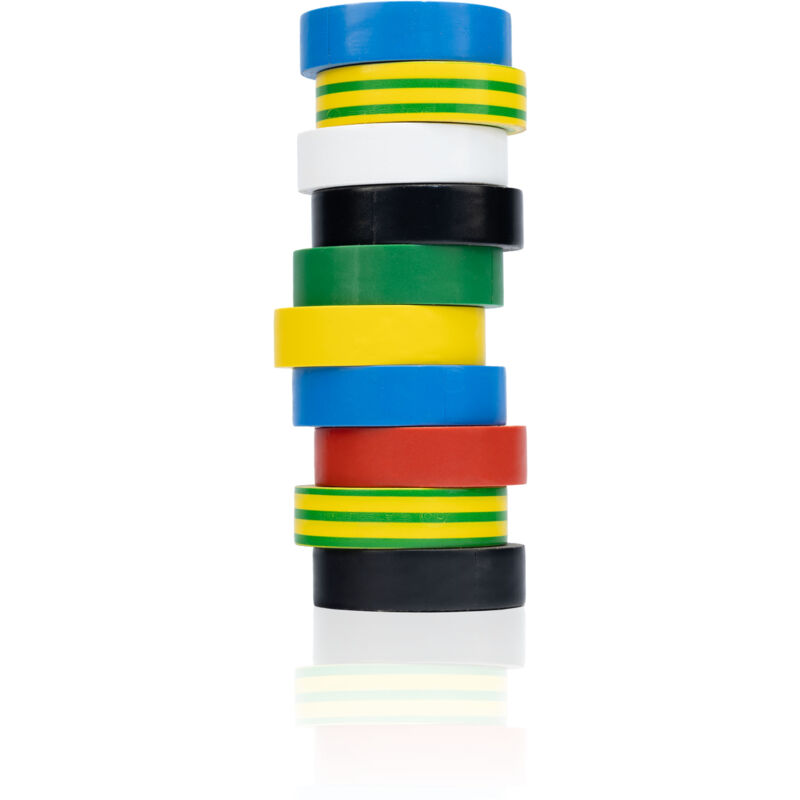 foto del prodotto set nastri isolanti 10 pz. 0,13 mm 16 mm x 10 m 2x nero, 2x blu, 2x terra, verde, bianco, giallo, rosso 