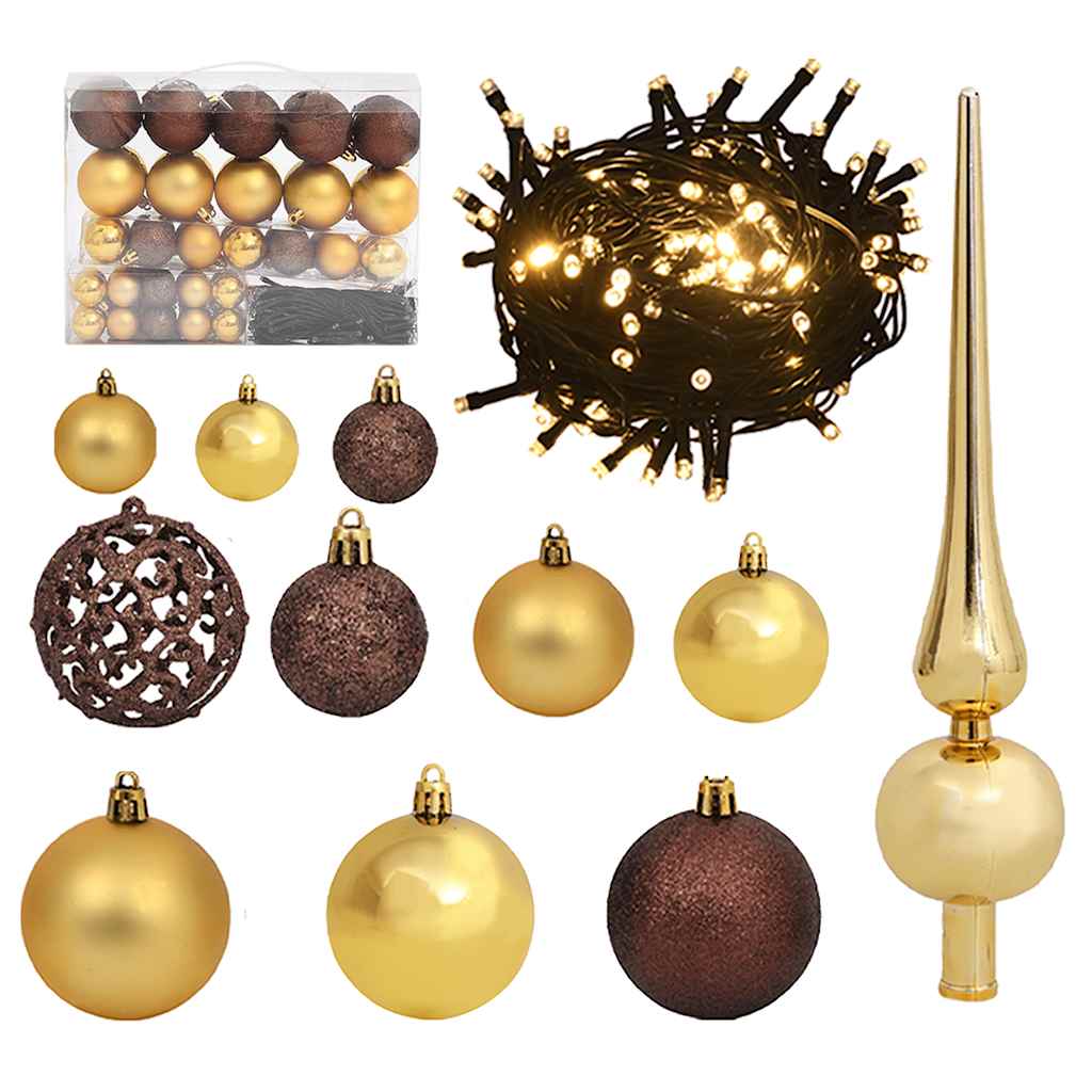 foto del prodotto set natale con 61 palline punta e 150 luci led oro e bronzo cod mxl 42735