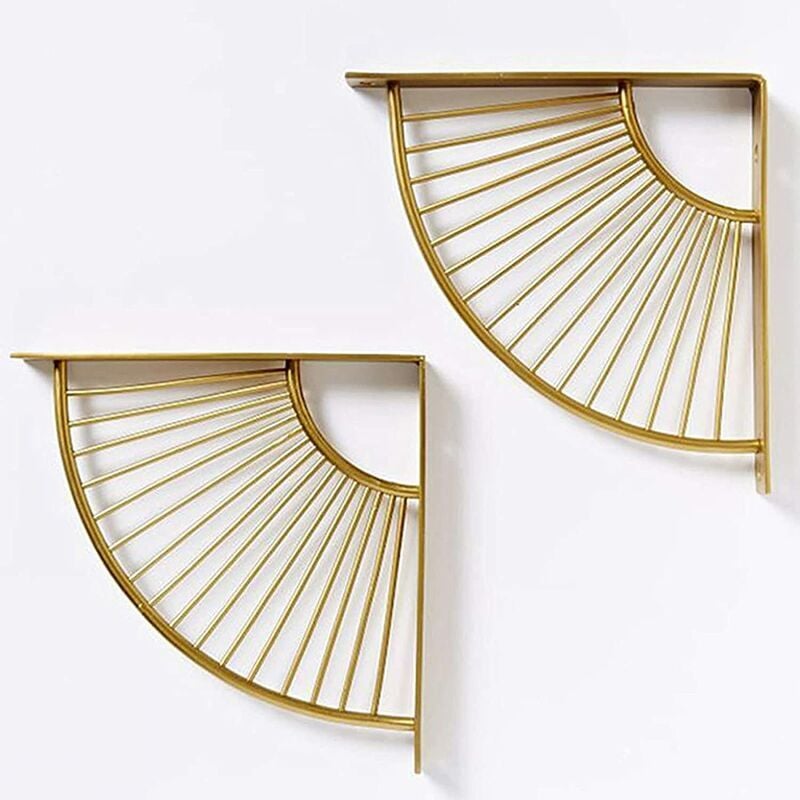 foto del prodotto set of 2 2020cm floating metal golden fan shaped triangle shelf bracket,wall brackets shelf bracket,heavy duty corner shelf,for home, office,