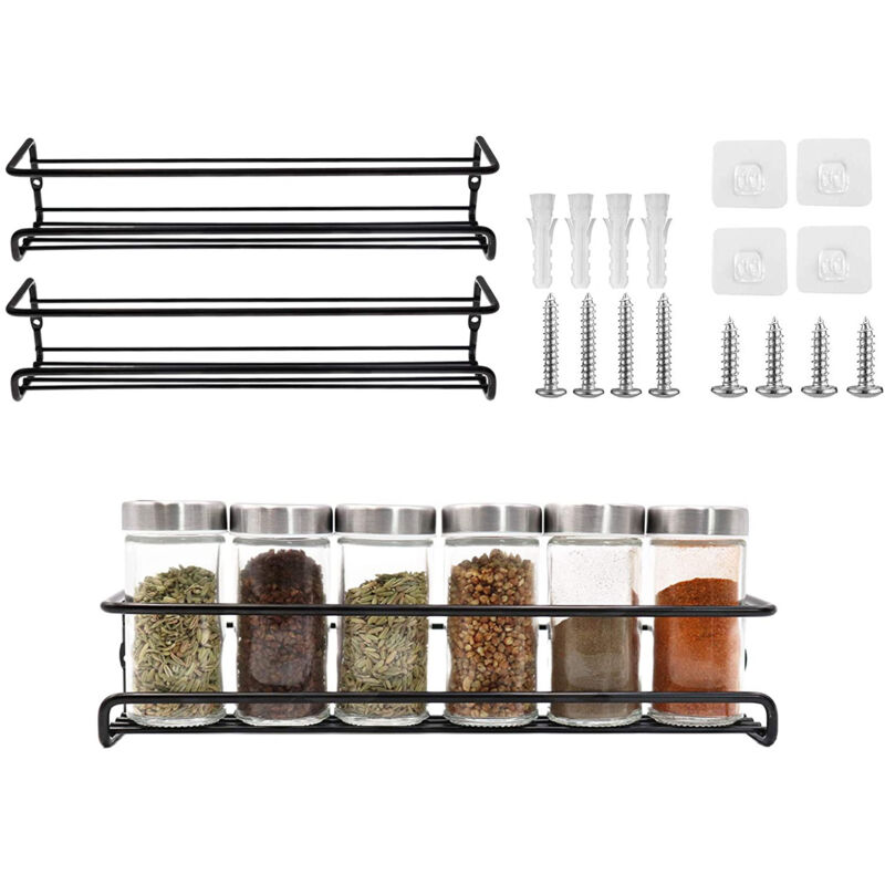 foto del prodotto set of 2 spice racks kitchen organizer punch free metal spice rack for walls and kitchen cabinets black,black 11.5 x 2.5 x 2.5 