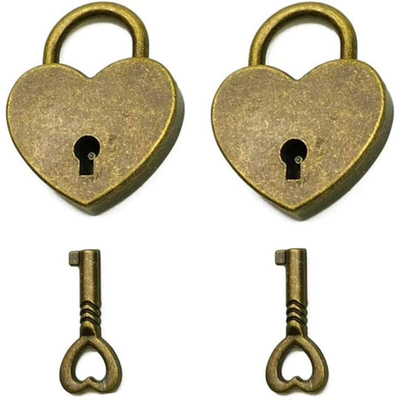 foto del prodotto set of 2 vintage style heart shaped mini padlock with key antique bronze