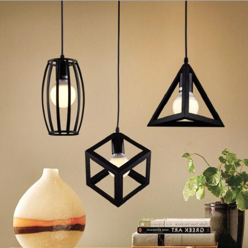 foto del prodotto set of 3 lampada a sospensione creativo lampada da soffitto lampadario con gabbia metallica e27 para soggiorno cucina camera da letto