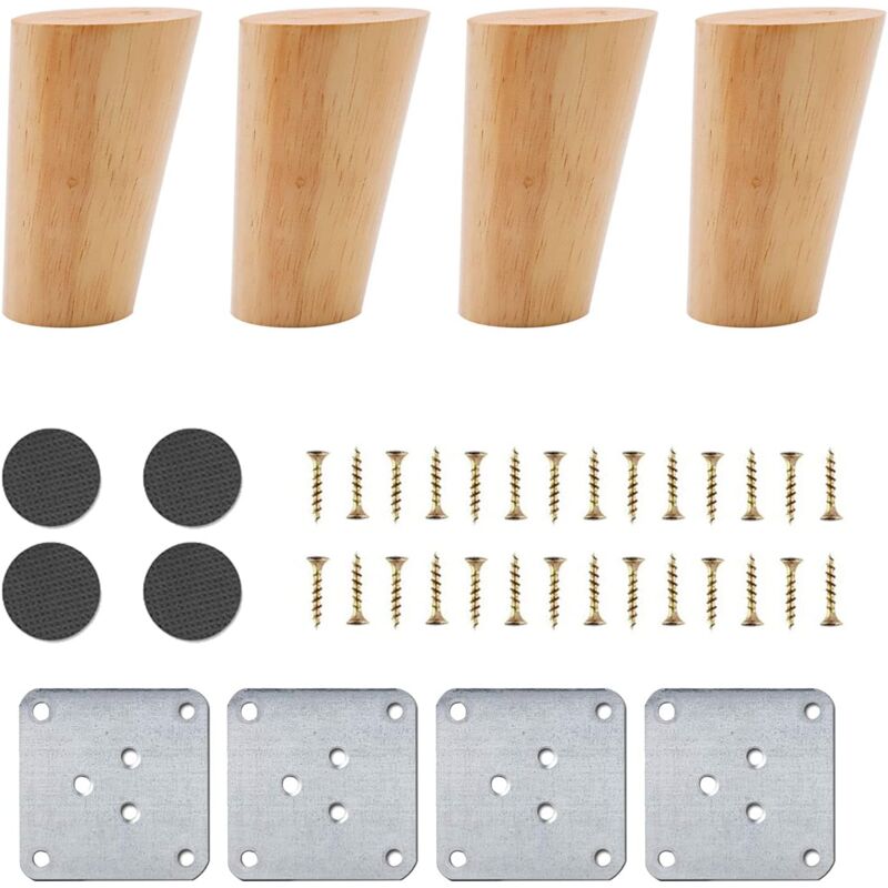 foto del prodotto set of 4 wooden furniture legs, 8cm replacement sofa legs with accessories tilted design 