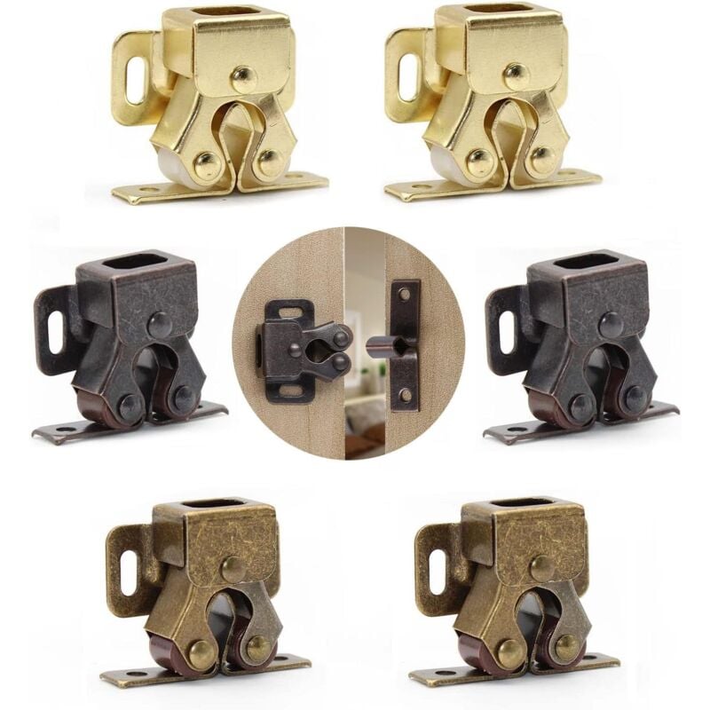 foto del prodotto set of 6 double roller latches, cabinet locks, roller locks, 3 colors gold, black, bronze .