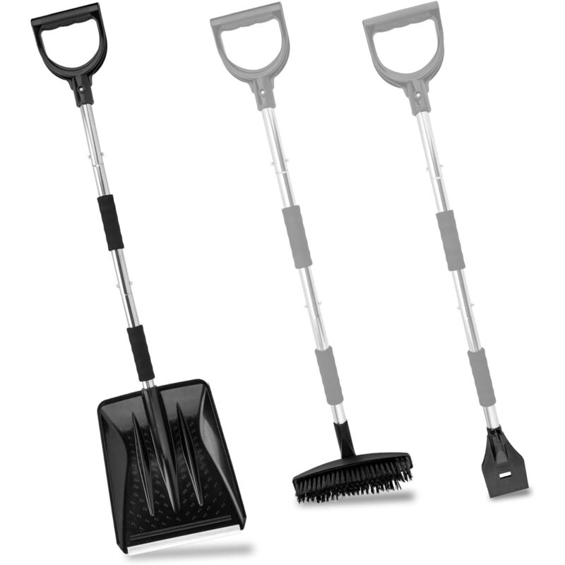 foto del prodotto set pala da neve portatile 3 in 1, pala da neve con pala da ghiaccio e spazzola da neve, manico in acciaio inossidabile nero