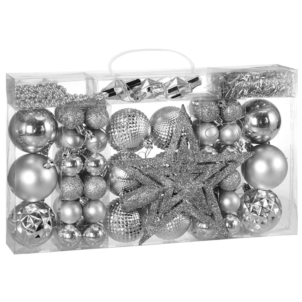 foto del prodotto set palline di natale 66 pezzi argento