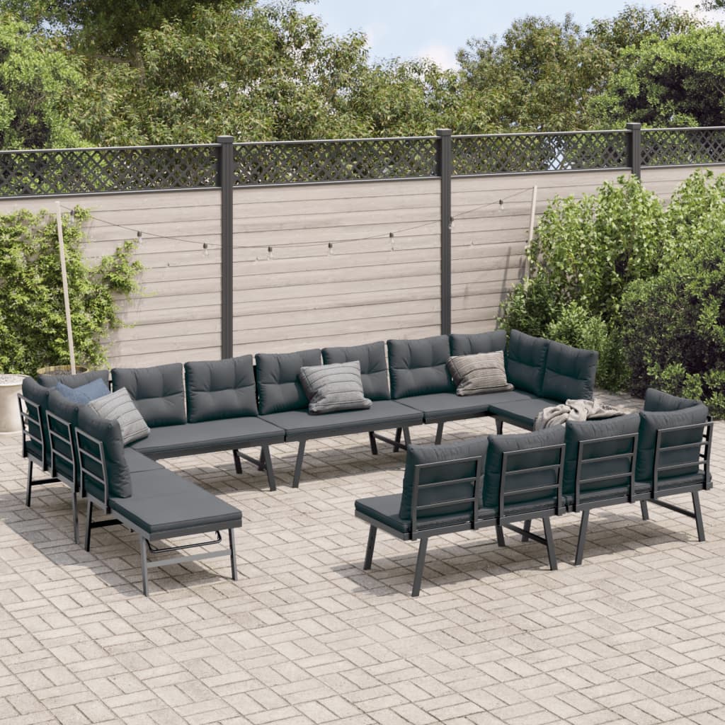foto del prodotto set panche giardino cuscini 8pz nere acciaio verniciato polvere