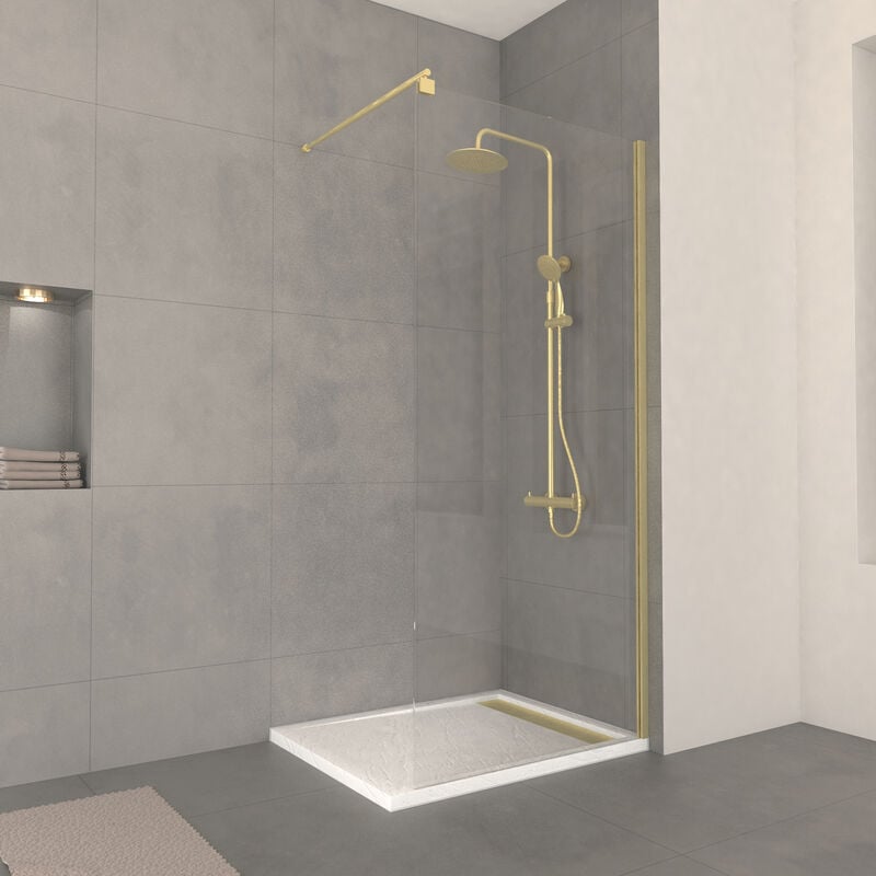immagine 0 del prodotto set parete doccia trasparente 90x200cm barra di supporto estensibile e profilo oro spazzolato