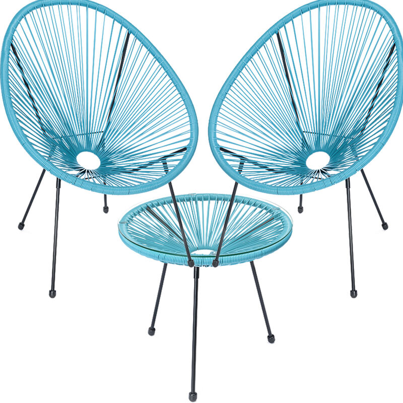 foto del prodotto set patio in polyrattan con 2 sedie e 1 tavolo per giardino esterno azzurro
