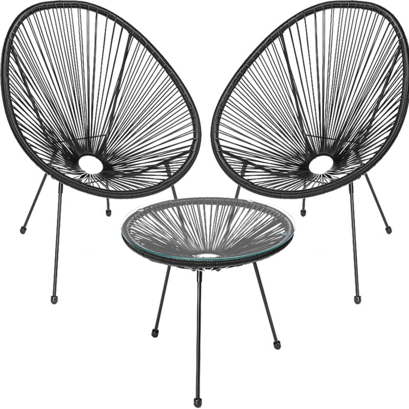 foto del prodotto set patio in polyrattan con 2 sedie e 1 tavolo per giardino esterno nero