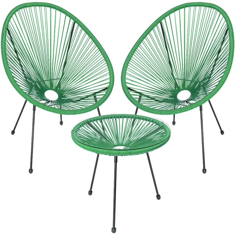 foto del prodotto set patio in polyrattan con 2 sedie e 1 tavolo per giardino esterno verde menta