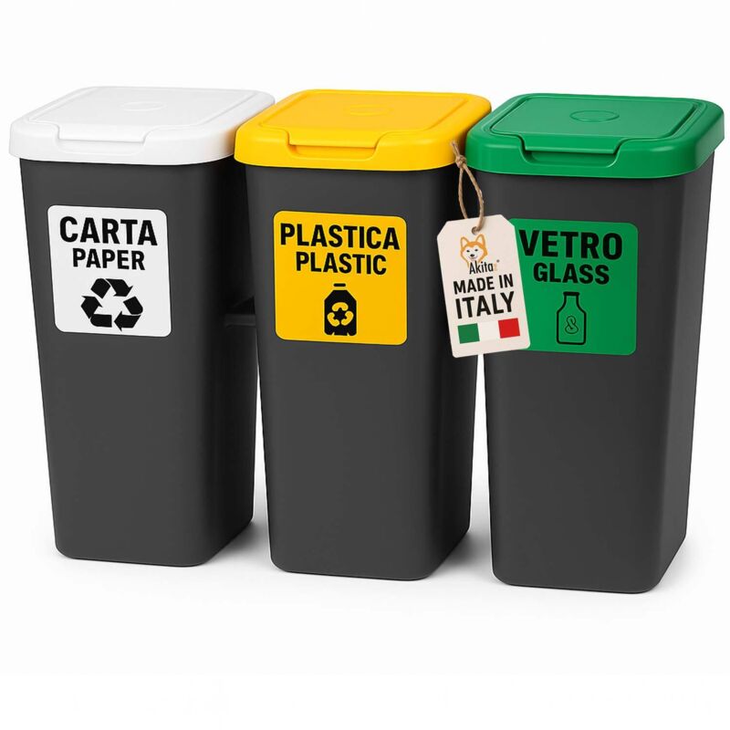 foto del prodotto set pattumiera differenziata 75l totali con chiusura a scatto salvaspazio