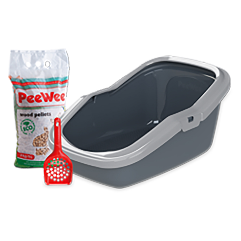 foto del prodotto set peewee ecominor cassetta lettiera paletta grigio antracite