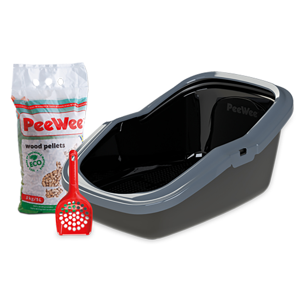 foto del prodotto set peewee ecominor cassetta lettiera paletta nero antracite