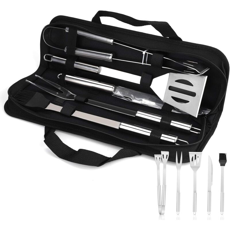 foto del prodotto set per barbecue da 5 pezzi, set per barbecue in acciaio inossidabile, utensili per barbecue, accessori per barbecue, giardino, esterno, escursionismo