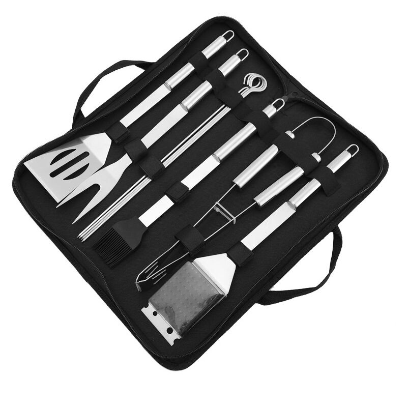 foto del prodotto set per barbecue in acciaio inossidabile da 9 pezzi, set per barbecue, accessori per barbecue, scatola per barbecue, set per barbecue, regalo ideale