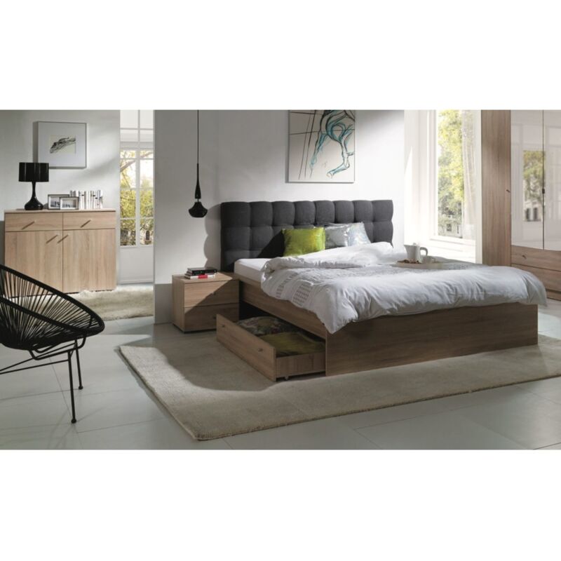 foto del prodotto set per camera da letto maxim. letto matrimoniale 160x200 cm cassetto doghe due comodini cassettiera