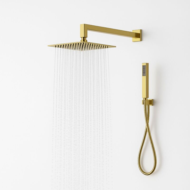 foto del prodotto set per doccia soffione quadro in acciaio inox 25x25 millimetri color oro finitura oro lucido confezione 1