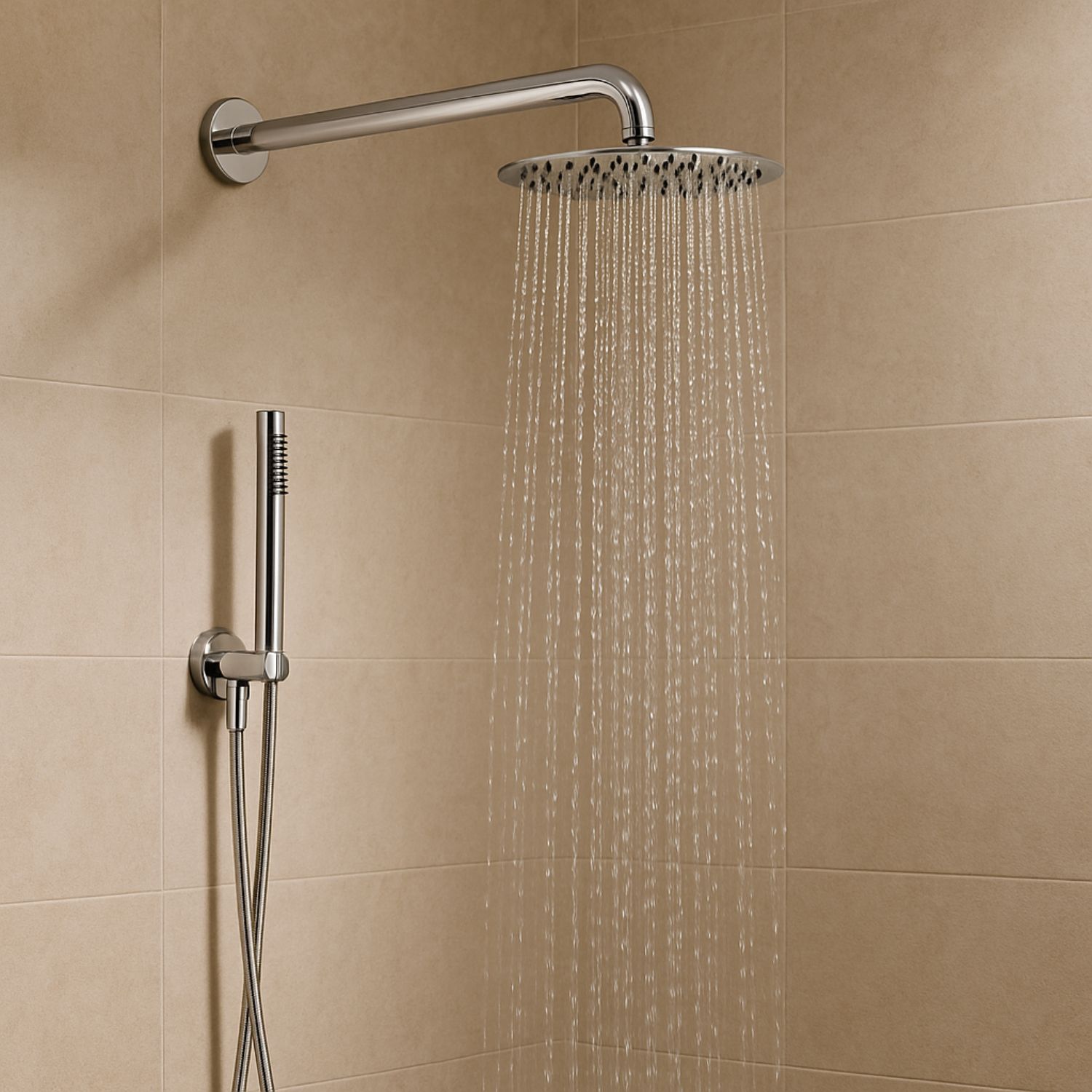 foto del prodotto set per doccia soffione tondo in acciaio inox 250 millimetri finitura- spazzolato, confezione 1