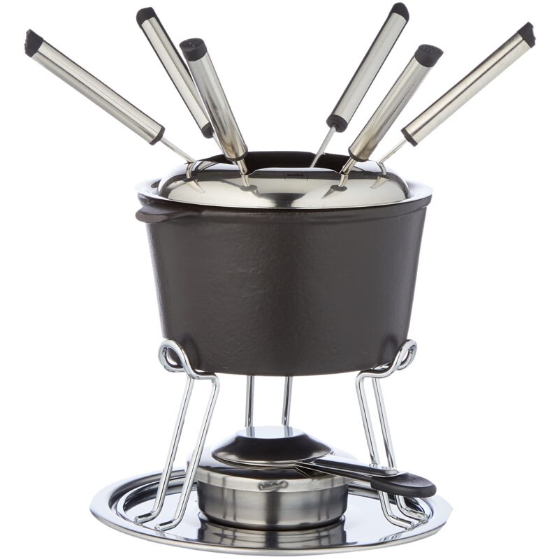 foto del prodotto set per fonduta di carne kela 11 pezzi, fonduta in ghisa per 6 persone comore, set per fonduta con porta pasta combustibile, forchette, porta
