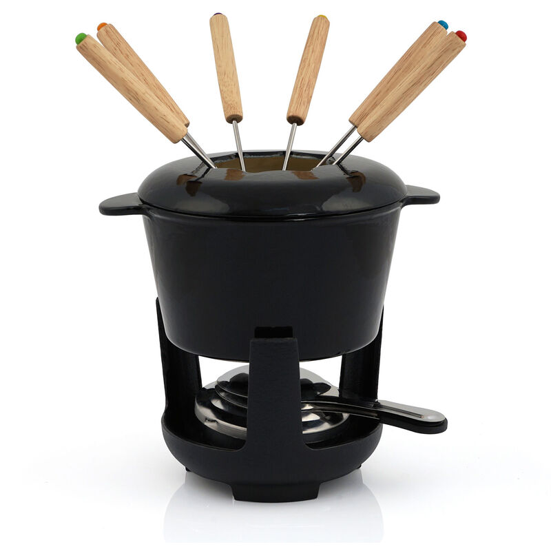 foto del prodotto set per fonduta in ghisa da 13 pezzi per 6 persone 1 l nero smaltato bbq toro