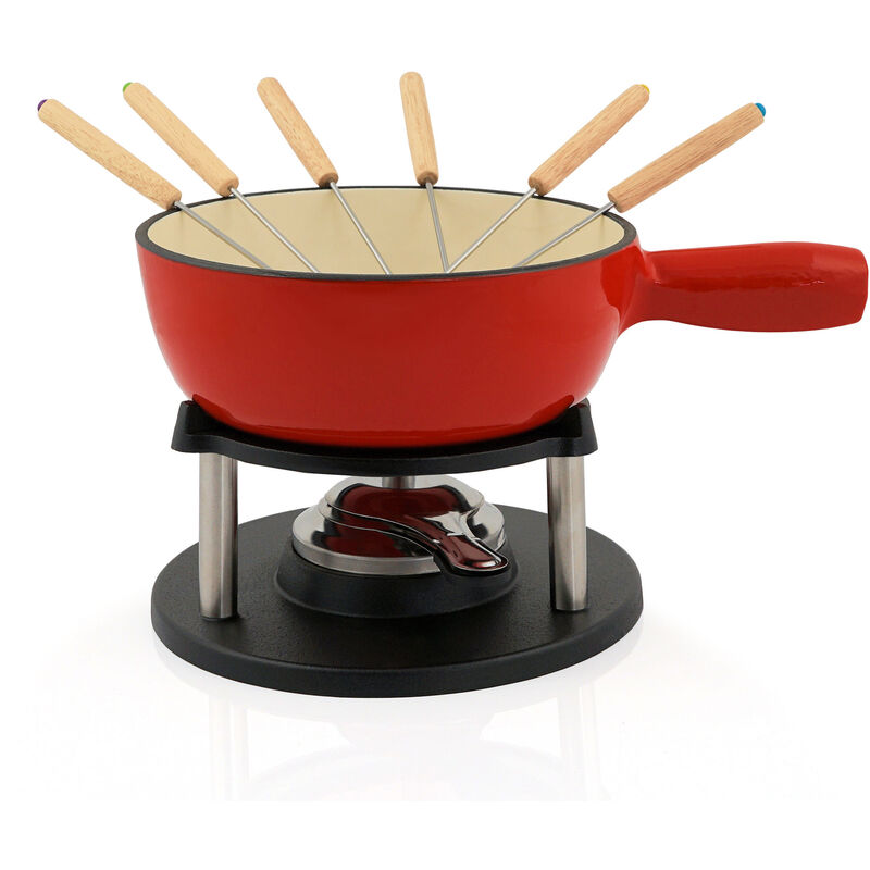 foto del prodotto set per fonduta in ghisa da 9 pezzi per 6 persone 2 l smaltato, rosso - bbq-toro