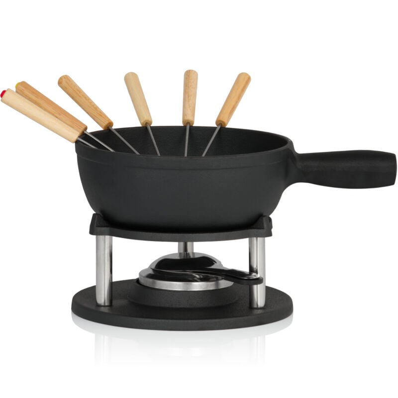 foto del prodotto set per fonduta in ghisa da 9 pezzi per 6 persone, 2 litri, set per fondue con bruciatore e forchette bbq toro
