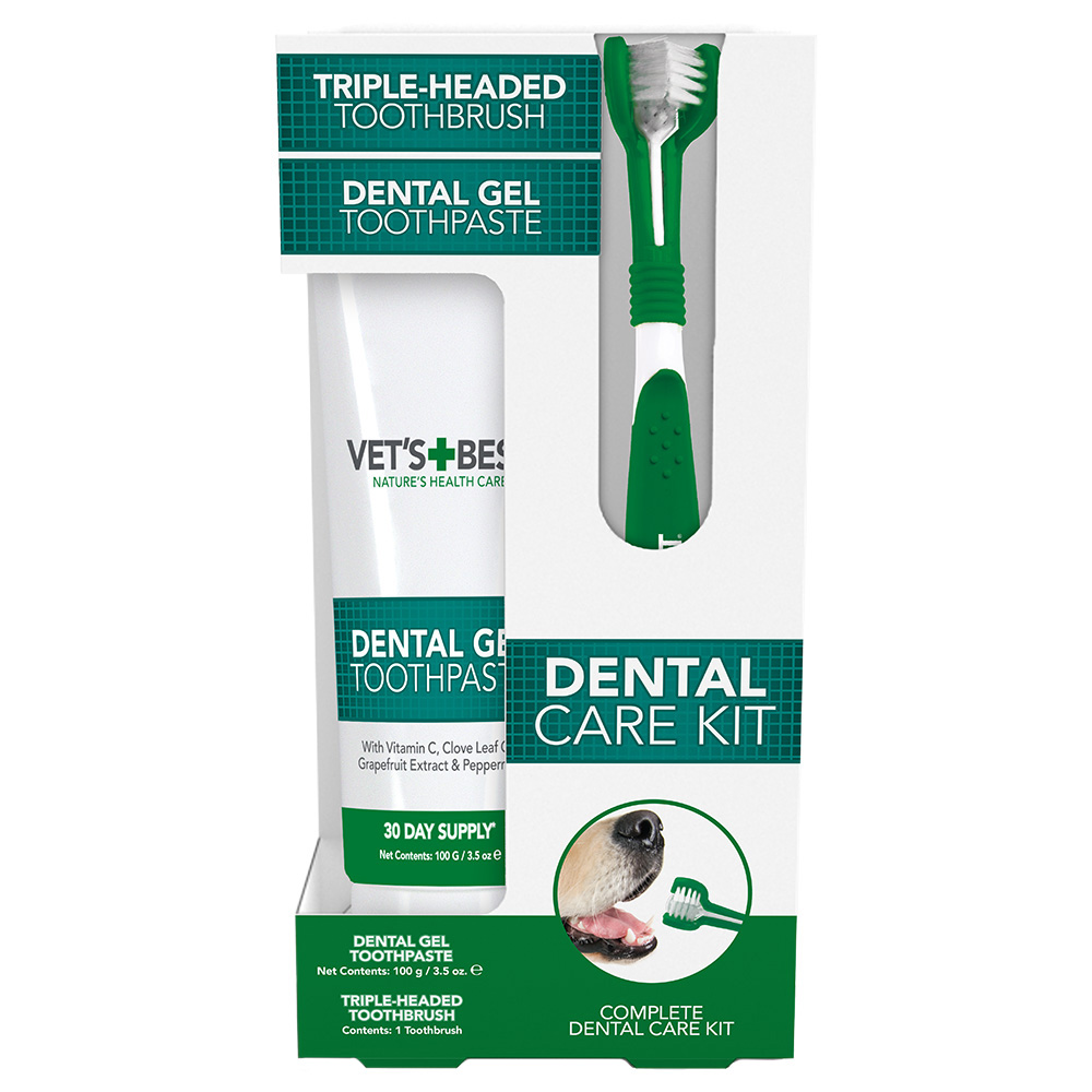 foto del prodotto set per la cura dei denti per cani vet s best spazzolino e dentifricio