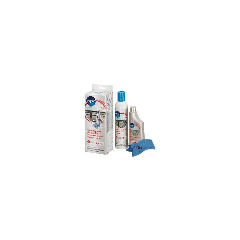 foto del prodotto set per la pulizia inox comprende una crema inox 250 ml un lustrante inox 400 ml e un panno microfibra 3m originale accessori e prodotti wpro