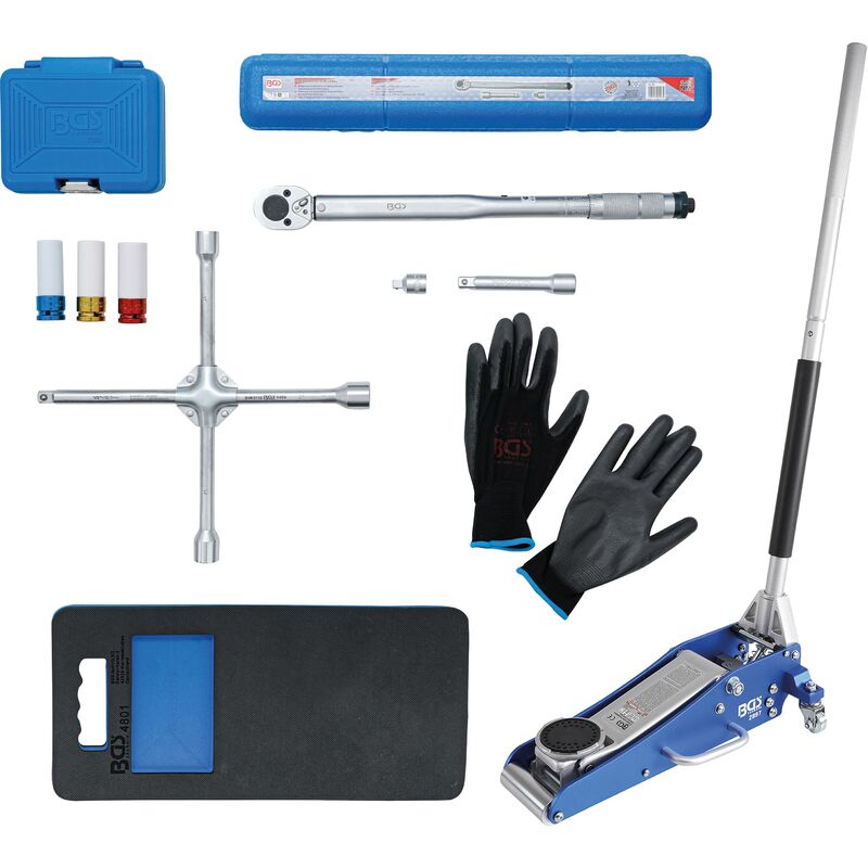 foto del prodotto set per sostituzione pneumatici con martinetto a carrello per veicoli 1,5 t 10 pz.