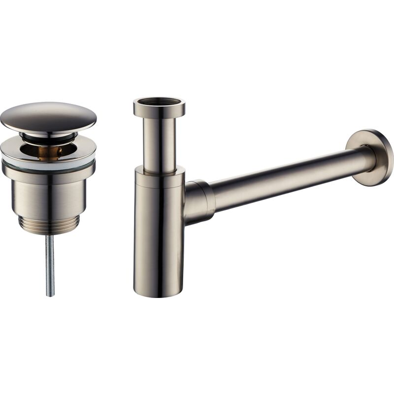 foto del prodotto set piletta e sifone per lavabo in colore acciaio spazzolato modello tondo damast kitsca4 nichel spazzolato