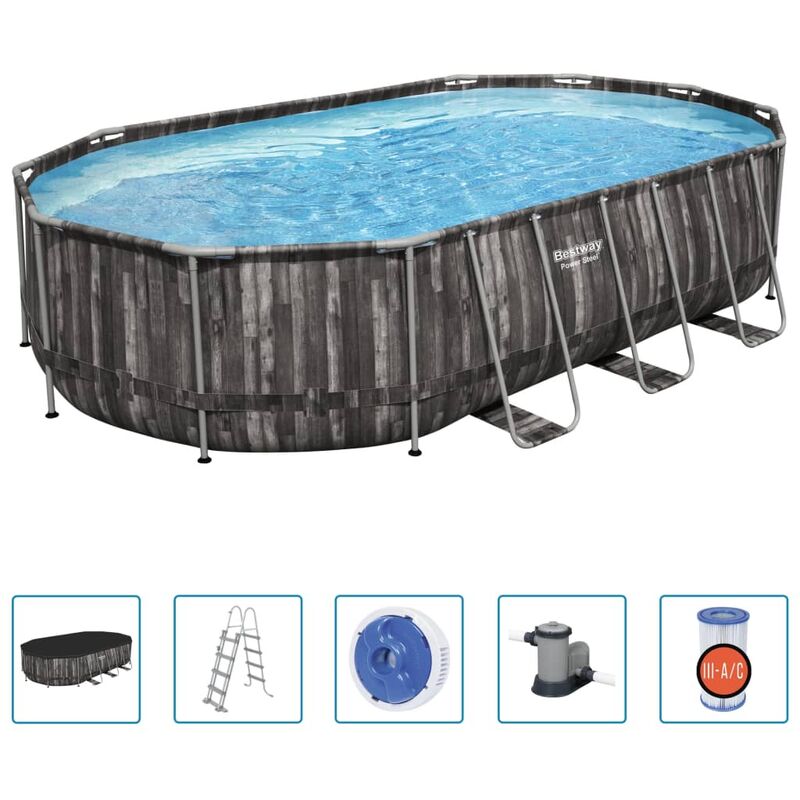 foto del prodotto set piscina ovale power steel 488x305x107 cm bestway