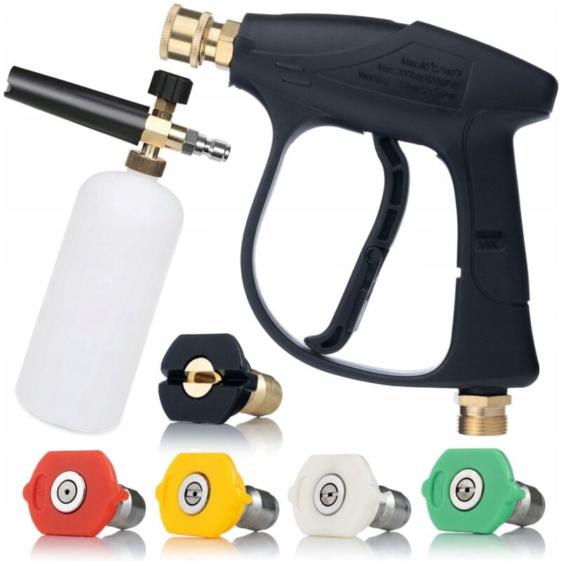 foto del prodotto set pistola idropulitrice 4350psi 22mm set 5 ugelli rosfix 0 , 15 , 25 , 40 , 60 ugello schiuma 1000 ml