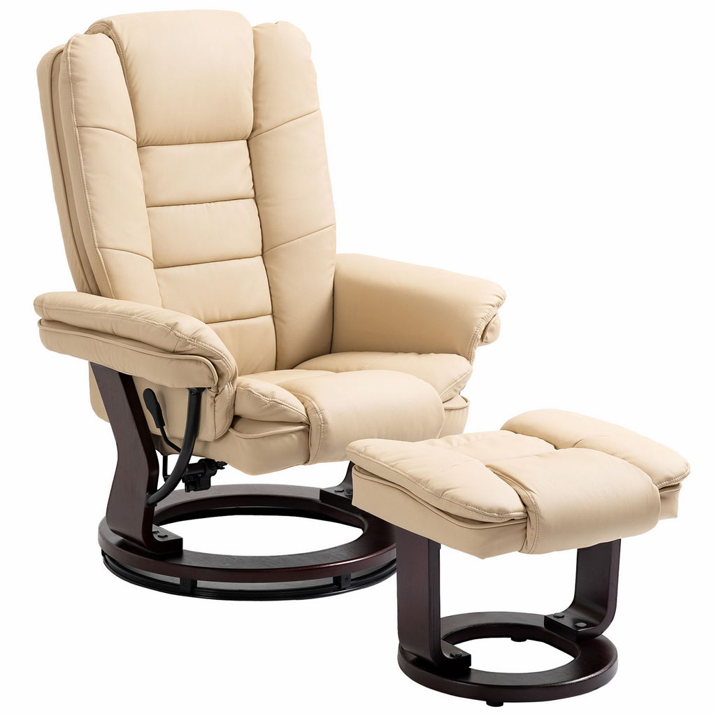 foto del prodotto set poltrona relax reclinabile e pouf poggiapiedi girevole 79x80x102cm beige