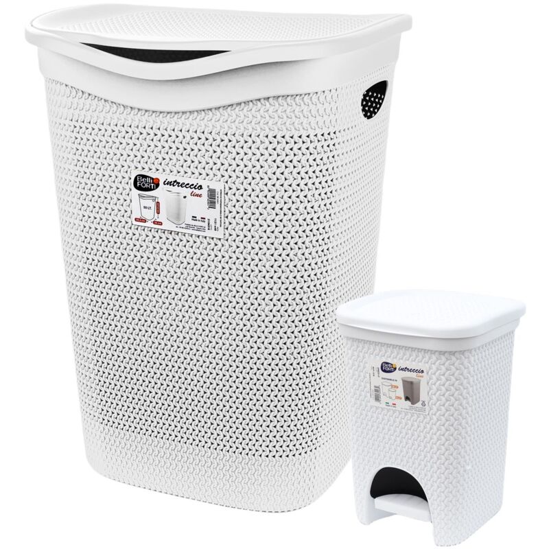 foto del prodotto set porta biancheria pattumiera con pedale da bagno bianco