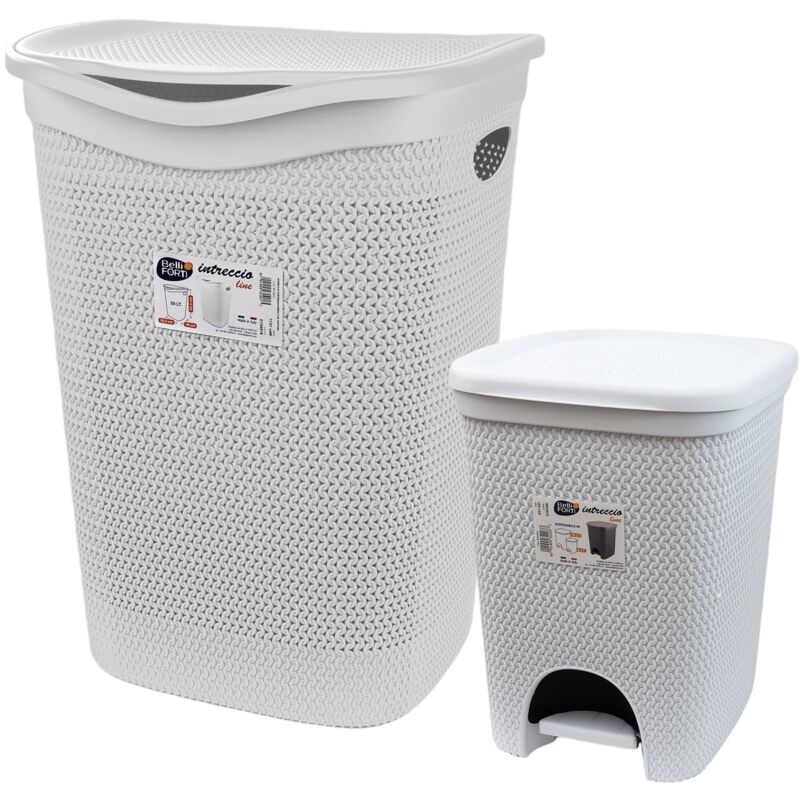 foto del prodotto set porta biancheria pattumiera con pedale da bagno bianco