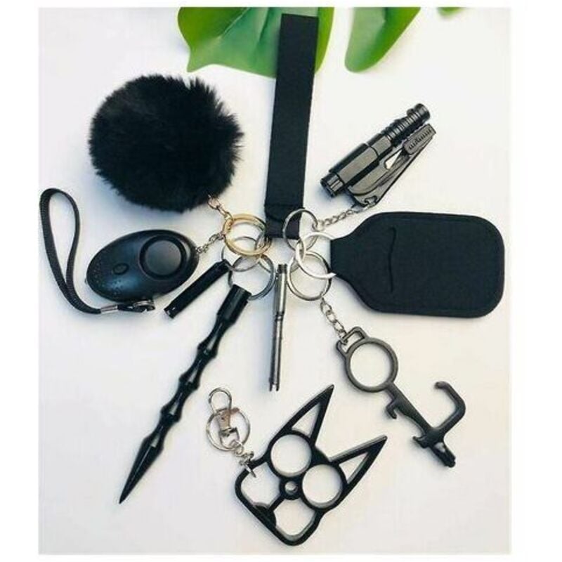 foto del prodotto set portachiavi di autodifesa per donne, bambini, anziani, decorazione di accessori portachiavi di sicurezza, scheda di allarme personale per tirare