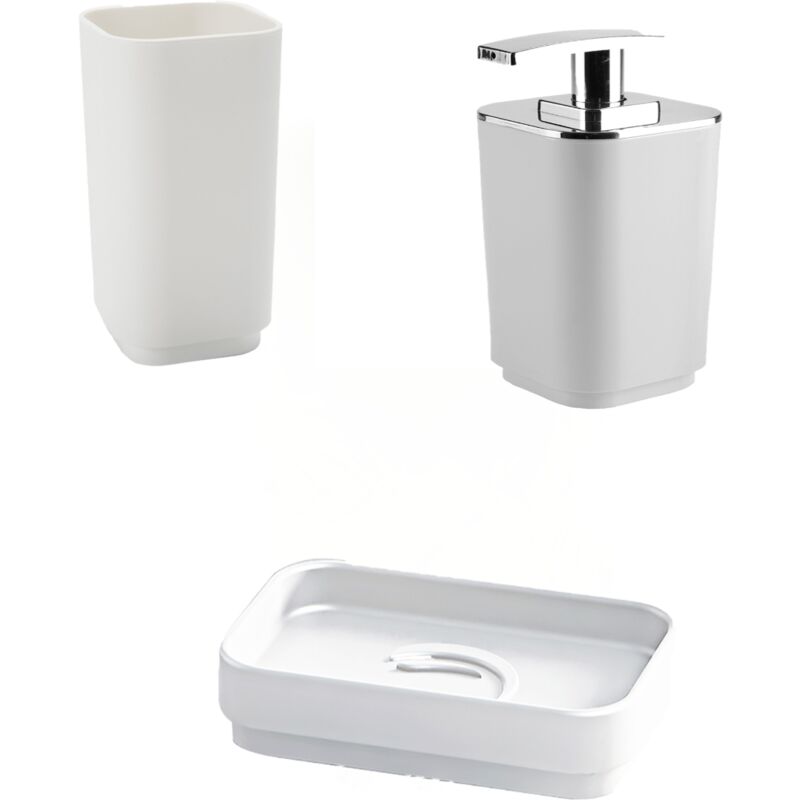 foto del prodotto set portaspazzolini, dosasapone e portasapone d appoggio gedy linea seventy bianco