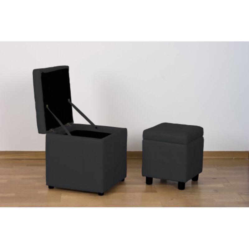 foto del prodotto set pouf linea cubo due pezzi colore grigio rivestito in pu per arredamento casa