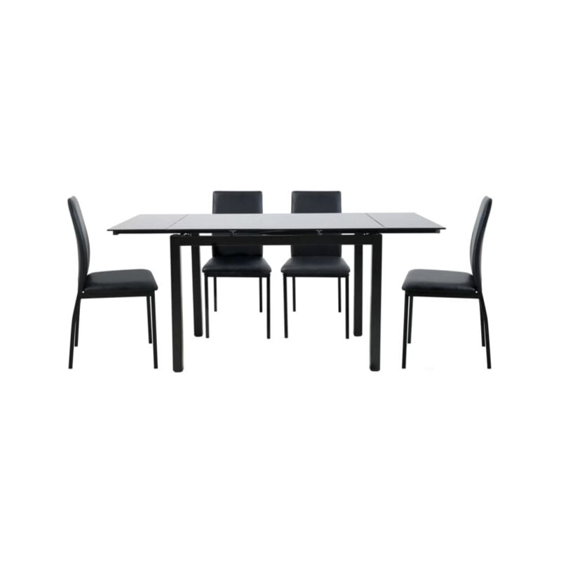 foto del prodotto set pranzo bellahome minorca nero con tavolo estensibile in vetro 4 sedute