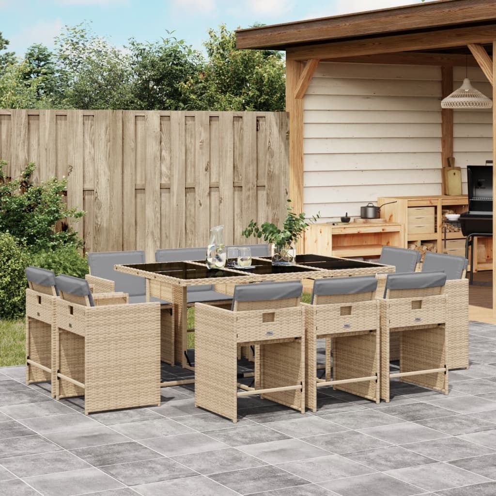 foto del prodotto set pranzo da giardino 11 pz con cuscini beige misto polyrattan
