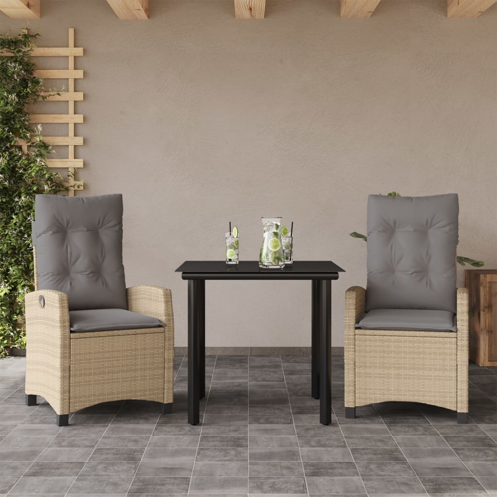 foto del prodotto set pranzo da giardino 3 pz con cuscini beige misto polyrattan