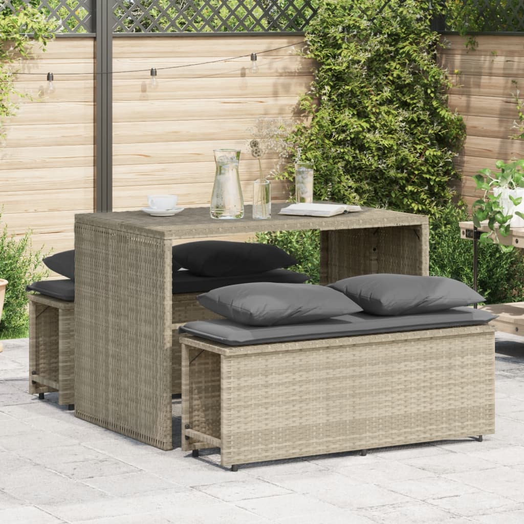 foto del prodotto set pranzo da giardino 3pz con cuscini grigio chiaro polyrattan