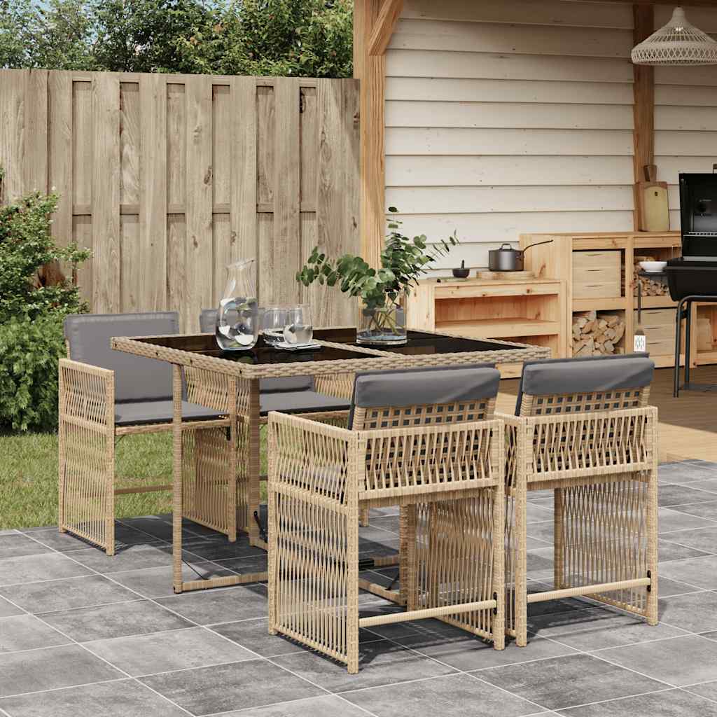 foto del prodotto set pranzo da giardino 5 pz con cuscini beige misto polyrattan