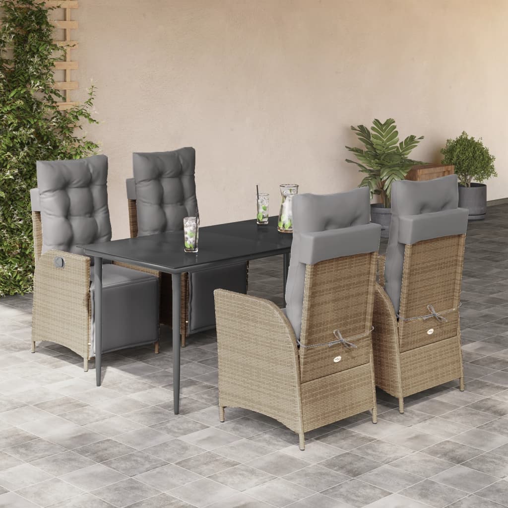 foto del prodotto set pranzo da giardino 5 pz con cuscini beige misto polyrattan
