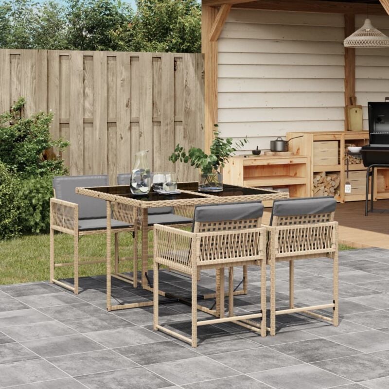 foto del prodotto set pranzo da giardino 5 pz con cuscini beige misto polyrattan vidaxl