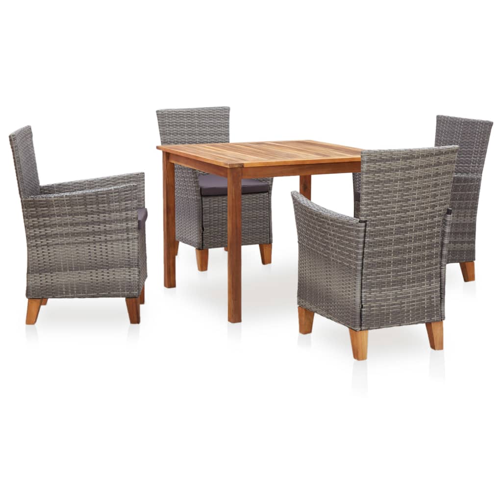 foto del prodotto set pranzo da giardino 5 pz polyrattan e legno d'acacia grigio
